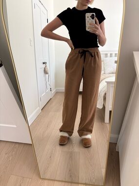 Zara Brown Wide-Leg Drawstring Lounge Pants